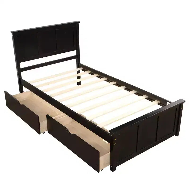 ModernLuxe - Letto a piattaforma in legno con rotelle e due cassetti, misura singola