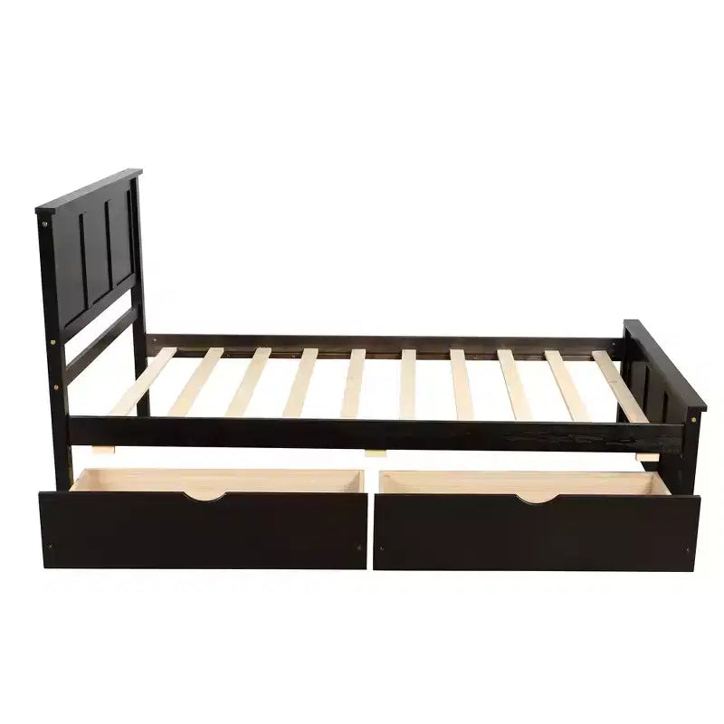 ModernLuxe - Letto a piattaforma in legno con rotelle e due cassetti, misura singola