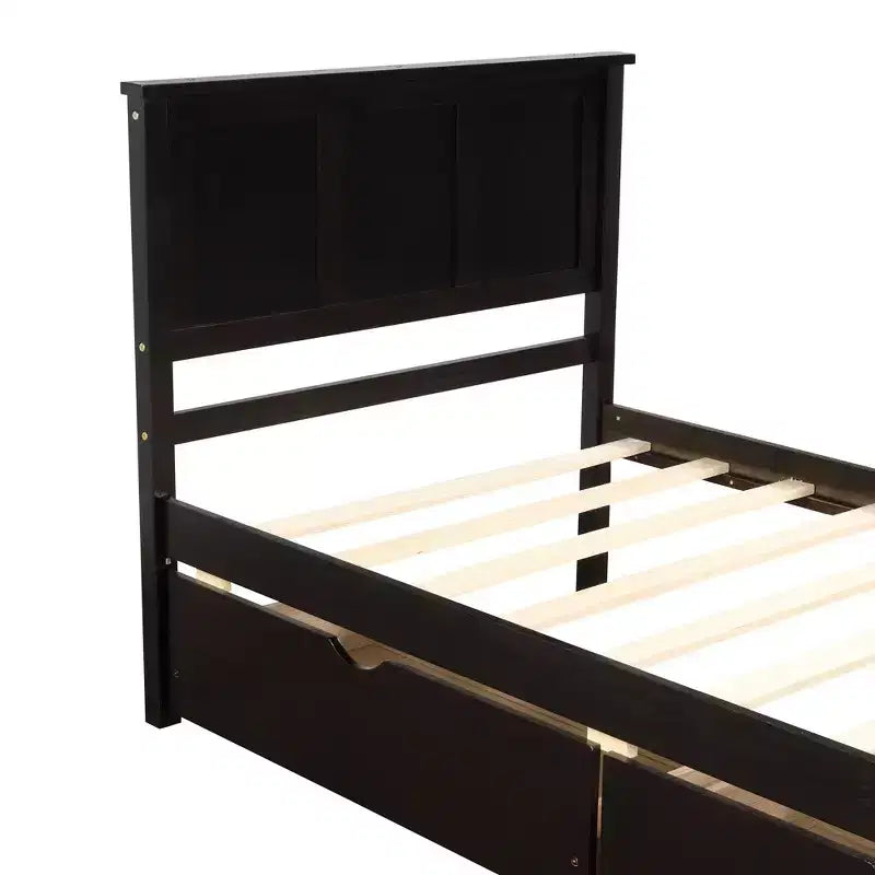 ModernLuxe - Letto a piattaforma in legno con rotelle e due cassetti, misura singola