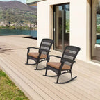 Sedia a Dondolo Northlight 42 in Resina Wicker Marrone Scuro con Cuscino