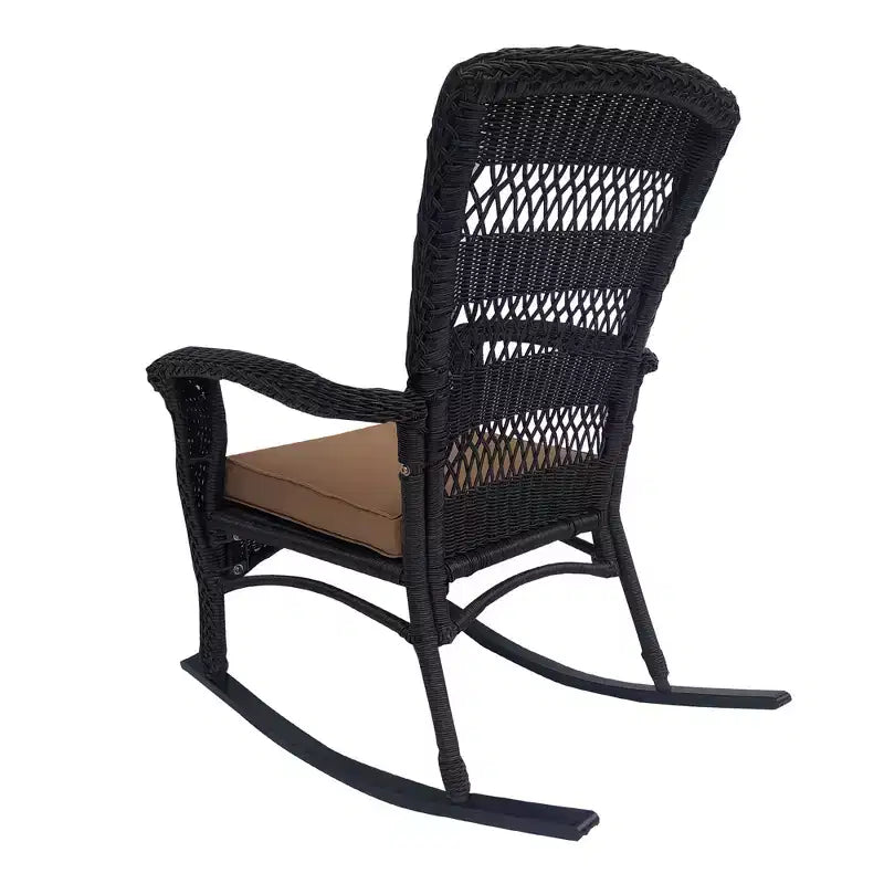 Sedia a Dondolo Northlight 42 in Resina Wicker Marrone Scuro con Cuscino