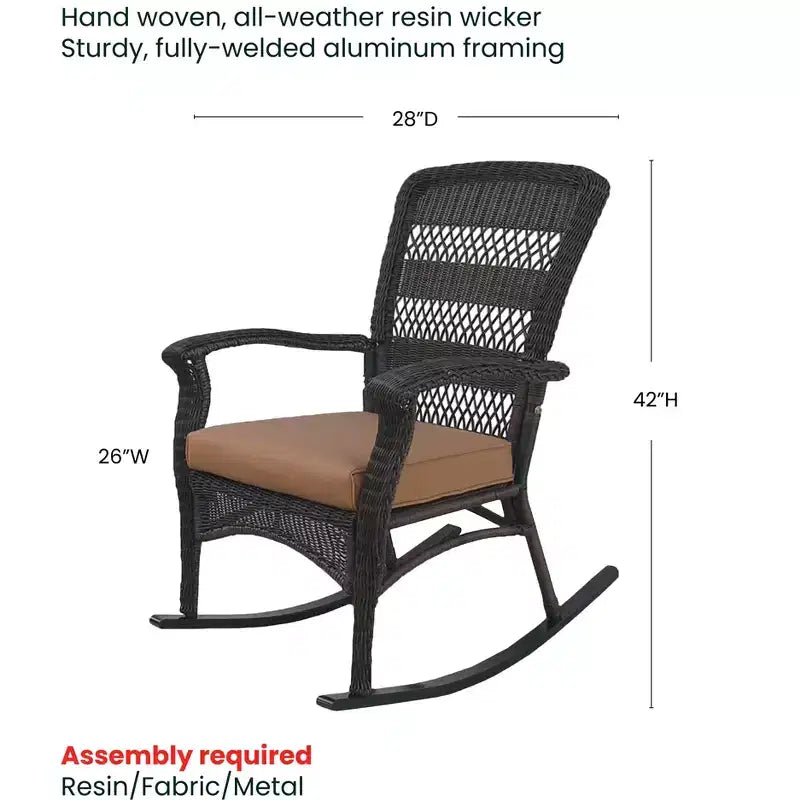 Sedia a Dondolo Northlight 42 in Resina Wicker Marrone Scuro con Cuscino