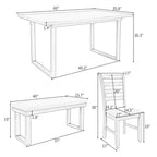 6-Piece Rustic Wood Dining Table Set with Chairs and Bench,Gray-ModernLuxe
