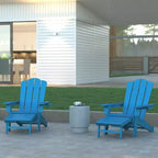 Emma and Oliver Set of 2 Adirondack Chairs with Cup Holders and Pull Out Ottoman, All-Weather HDPE Indoor/Outdoor Lounge Chairs