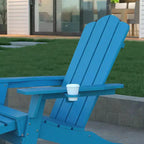 Emma and Oliver Set of 2 Adirondack Chairs with Cup Holders and Pull Out Ottoman, All-Weather HDPE Indoor/Outdoor Lounge Chairs