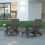 Emma and Oliver Set of 2 Adirondack Chairs with Cup Holders and Pull Out Ottoman, All-Weather HDPE Indoor/Outdoor Lounge Chairs