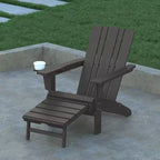 Emma and Oliver Set of 2 Adirondack Chairs with Cup Holders and Pull Out Ottoman, All-Weather HDPE Indoor/Outdoor Lounge Chairs