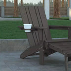 Emma and Oliver Set of 2 Adirondack Chairs with Cup Holders and Pull Out Ottoman, All-Weather HDPE Indoor/Outdoor Lounge Chairs
