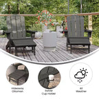 Emma and Oliver Set of 2 Adirondack Chairs with Cup Holders and Pull Out Ottoman, All-Weather HDPE Indoor/Outdoor Lounge Chairs