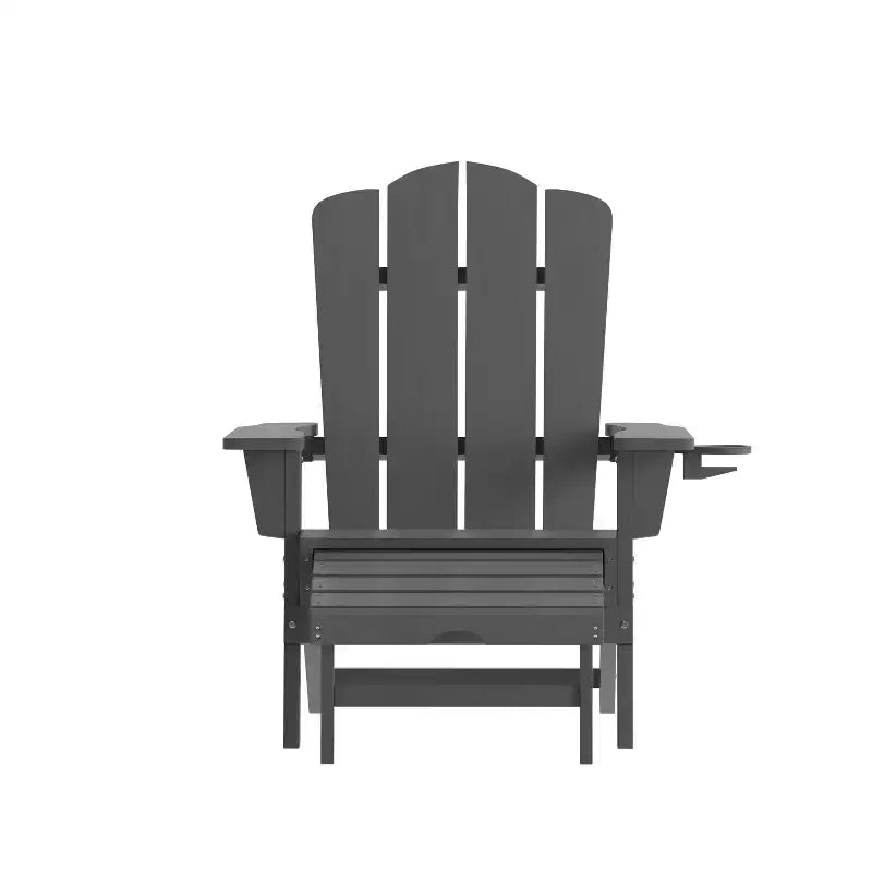 Emma and Oliver Set of 2 Adirondack Chairs with Cup Holders and Pull Out Ottoman, All-Weather HDPE Indoor/Outdoor Lounge Chairs