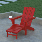 Emma and Oliver Set of 2 Adirondack Chairs with Cup Holders and Pull Out Ottoman, All-Weather HDPE Indoor/Outdoor Lounge Chairs