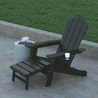 Emma and Oliver Set of 2 Adirondack Chairs with Cup Holders and Pull Out Ottoman, All-Weather HDPE Indoor/Outdoor Lounge Chairs