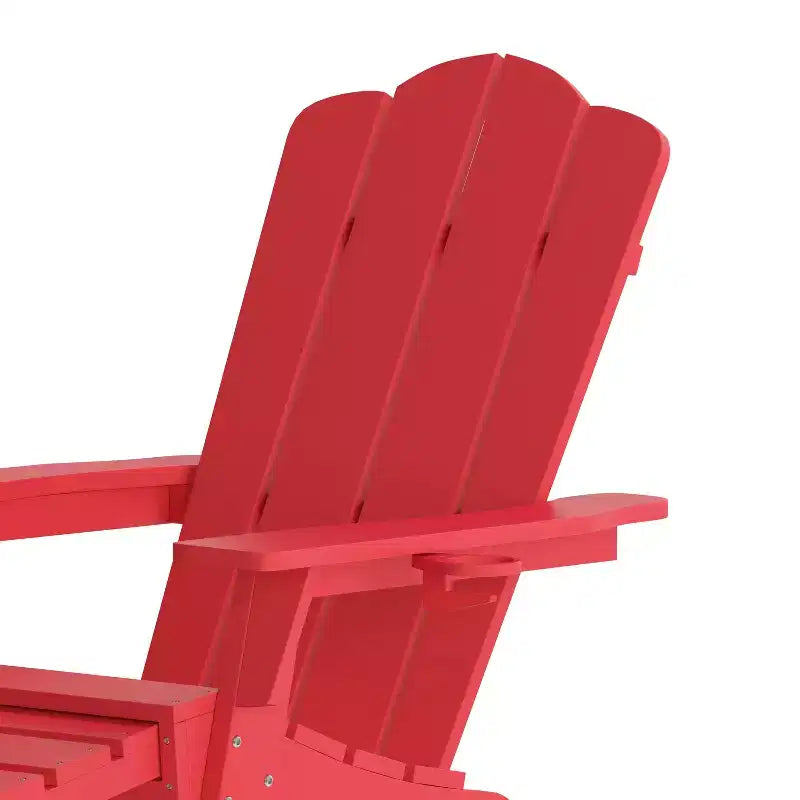 Emma and Oliver Set of 2 Adirondack Chairs with Cup Holders and Pull Out Ottoman, All-Weather HDPE Indoor/Outdoor Lounge Chairs
