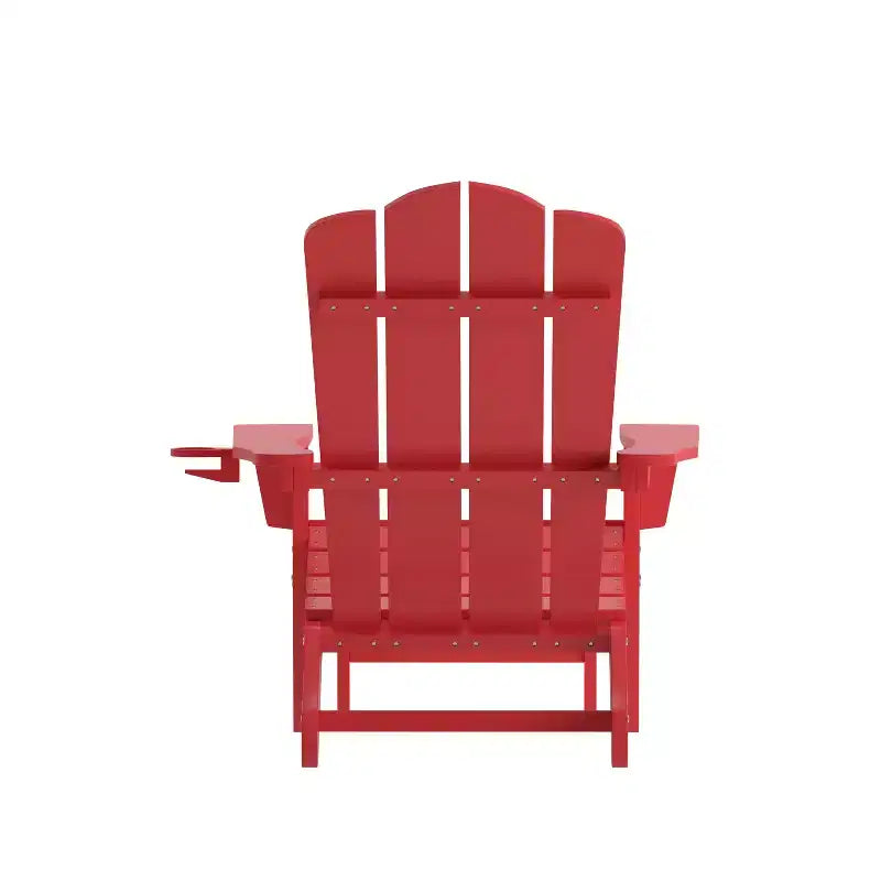 Emma and Oliver Set of 2 Adirondack Chairs with Cup Holders and Pull Out Ottoman, All-Weather HDPE Indoor/Outdoor Lounge Chairs