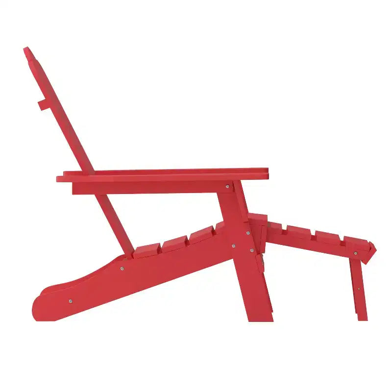 Emma and Oliver Set of 2 Adirondack Chairs with Cup Holders and Pull Out Ottoman, All-Weather HDPE Indoor/Outdoor Lounge Chairs