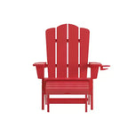 Emma and Oliver Set of 2 Adirondack Chairs with Cup Holders and Pull Out Ottoman, All-Weather HDPE Indoor/Outdoor Lounge Chairs