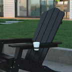 Emma and Oliver Set of 2 Adirondack Chairs with Cup Holders and Pull Out Ottoman, All-Weather HDPE Indoor/Outdoor Lounge Chairs
