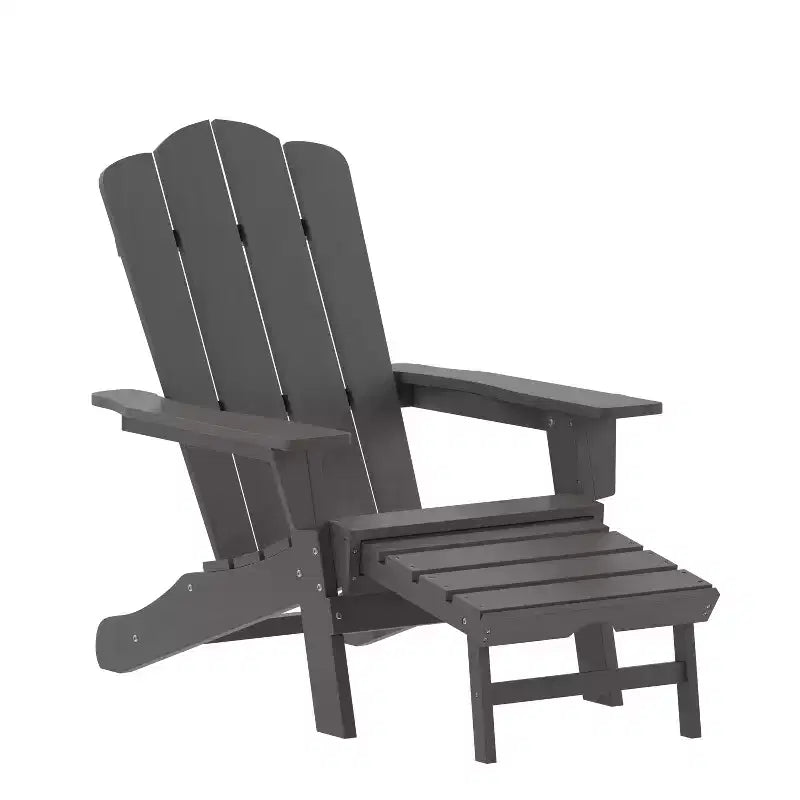 Set di 2 sedie Adirondack Emma e Oliver con portabicchieri e pouf estraibile, sedie a sdraio per interni/esterni in HDPE per tutte le stagioni