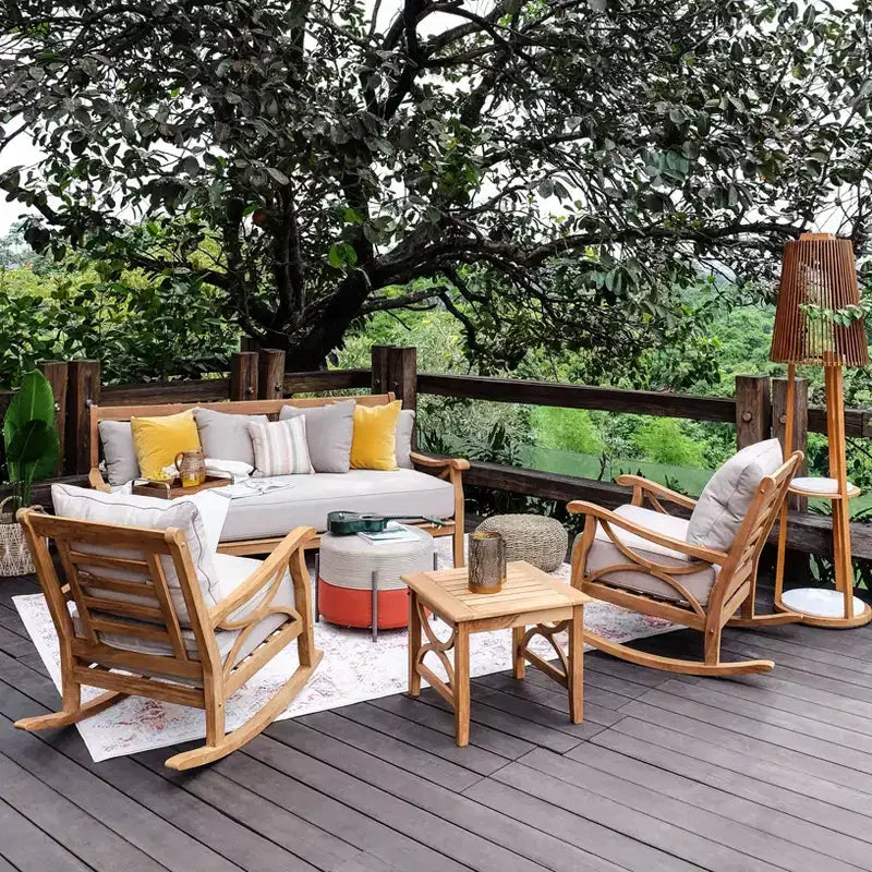 Sedia a dondolo da esterno Sonoma Lane Alamo in teak con cuscino a cerniera e struttura