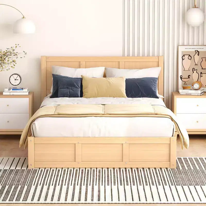 Wood Platform Bed with Underneath Storage and 2 Drawers-ModernLuxe