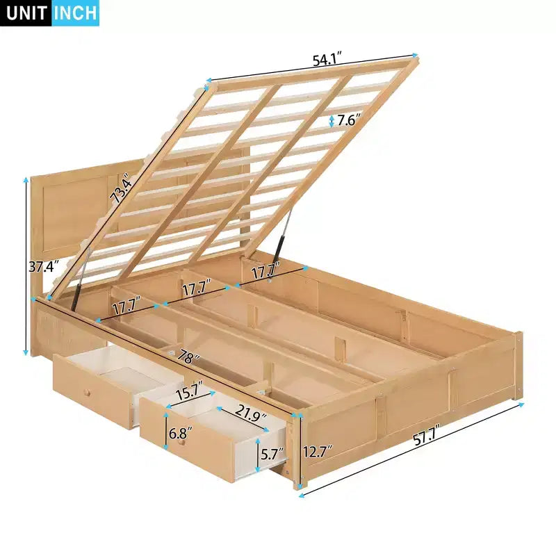 Wood Platform Bed with Underneath Storage and 2 Drawers-ModernLuxe
