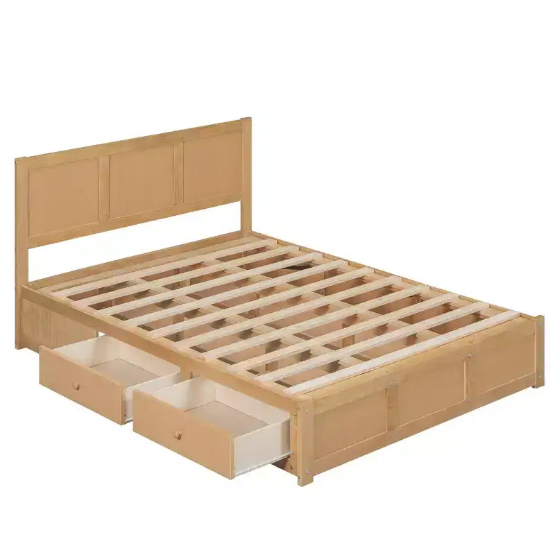 Wood Platform Bed with Underneath Storage and 2 Drawers-ModernLuxe