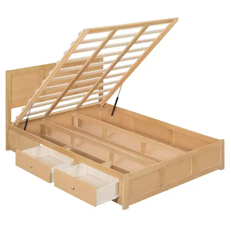 Wood Platform Bed with Underneath Storage and 2 Drawers-ModernLuxe