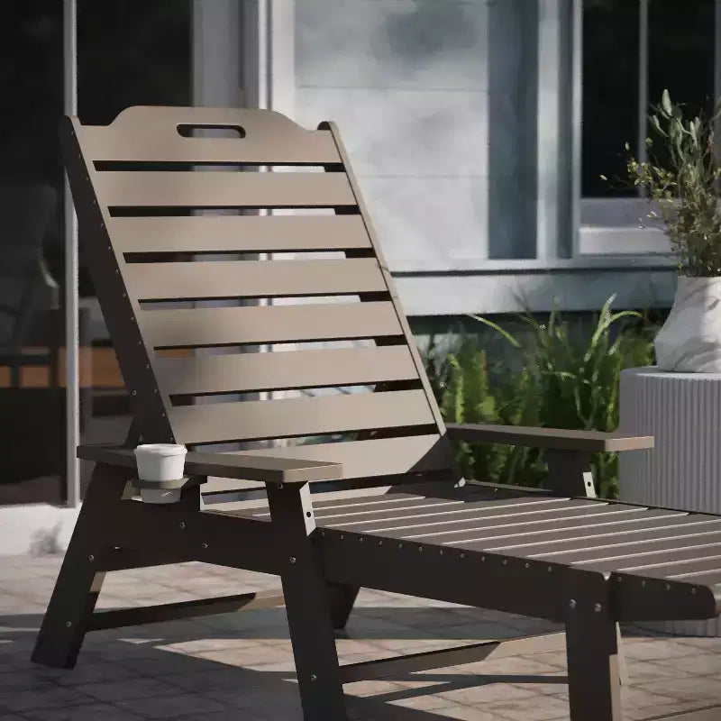 Emma and Oliver Set of 2 Poly Resin Adjustable Adirondack Lounger with Swivel Cup Holder for Indoor/Outdoor Use