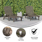 Emma and Oliver Set of 2 Poly Resin Adjustable Adirondack Lounger with Swivel Cup Holder for Indoor/Outdoor Use
