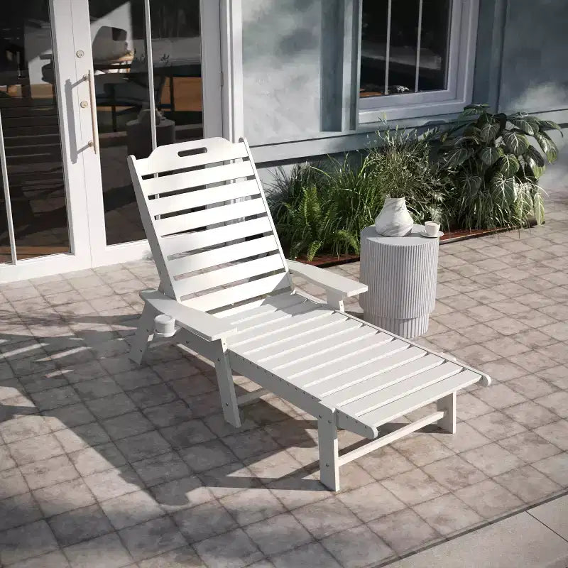 Emma and Oliver Set of 2 Poly Resin Adjustable Adirondack Lounger with Swivel Cup Holder for Indoor/Outdoor Use
