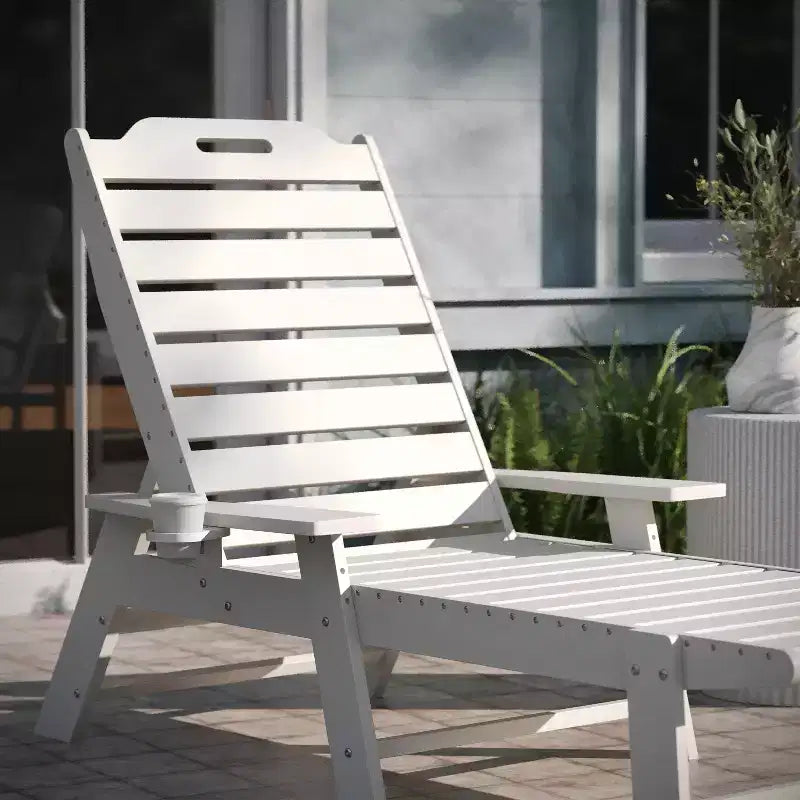 Emma and Oliver Set of 2 Poly Resin Adjustable Adirondack Lounger with Swivel Cup Holder for Indoor/Outdoor Use