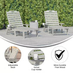 Emma and Oliver Set of 2 Poly Resin Adjustable Adirondack Lounger with Swivel Cup Holder for Indoor/Outdoor Use