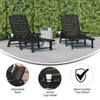 Emma and Oliver Set of 2 Poly Resin Adjustable Adirondack Lounger with Swivel Cup Holder for Indoor/Outdoor Use