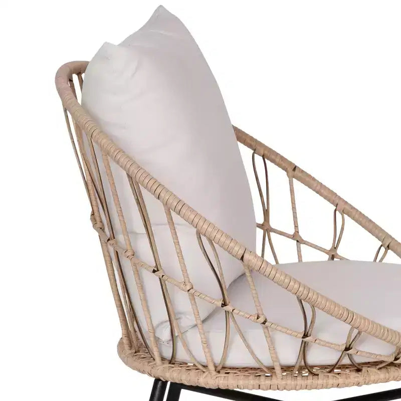 Emma and Oliver Set di Due Sedie da Patio in Stile Papasan Boho, in Corda di Rattan Sintetico con Finitura per Tutte le Stagioni e Cuscini