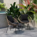 Emma and Oliver Set di Due Sedie da Patio in Stile Papasan Boho, in Corda di Rattan Sintetico con Finitura per Tutte le Stagioni e Cuscini