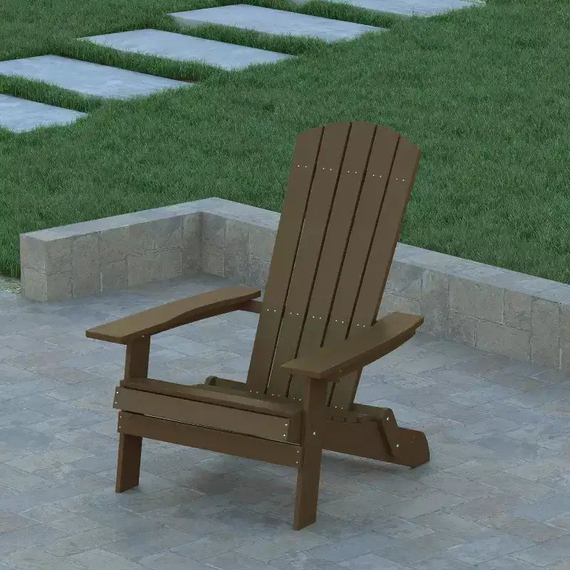 Emma and Oliver Set of 2 Indoor/Outdoor Poly Resin Folding Adirondack Chairs, All-Weather Chairs for Porch, Patio, or Sunroom