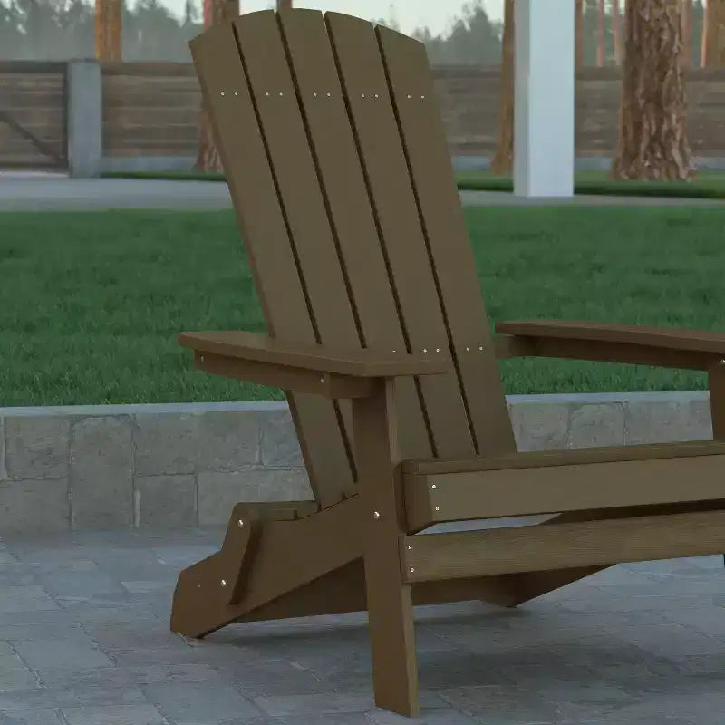 Emma and Oliver Set of 2 Indoor/Outdoor Poly Resin Folding Adirondack Chairs, All-Weather Chairs for Porch, Patio, or Sunroom