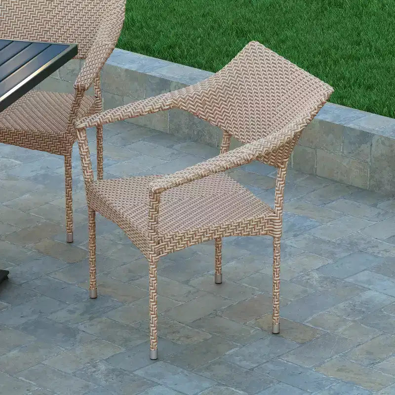 Emma and Oliver Modern All-Weather Patio Dining Chair with Fade and Weather Resistant PE Rattan and Reinforced Steel Frame
