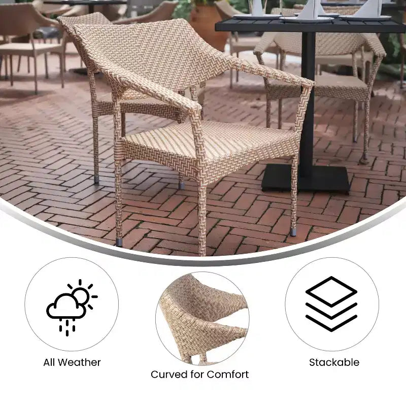 Emma and Oliver Modern All-Weather Patio Dining Chair with Fade and Weather Resistant PE Rattan and Reinforced Steel Frame