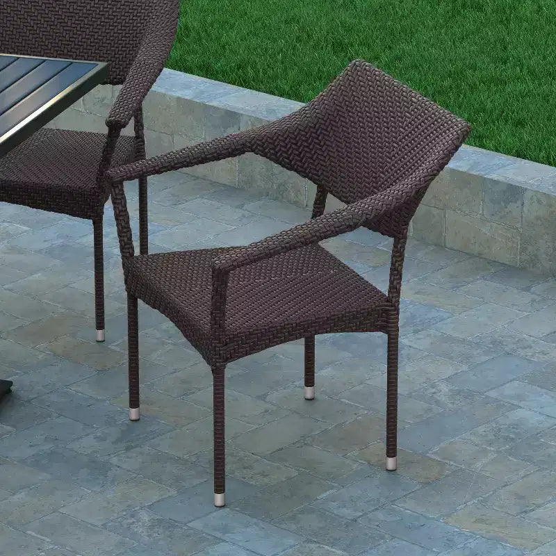 Emma and Oliver Modern All-Weather Patio Dining Chair with Fade and Weather Resistant PE Rattan and Reinforced Steel Frame