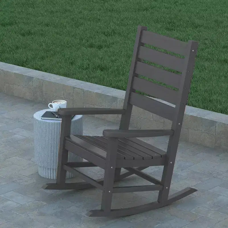 Emma and Oliver Set of 2 Contemporary Rocking Chairs, All-Weather HDPE Indoor/Outdoor Rockers