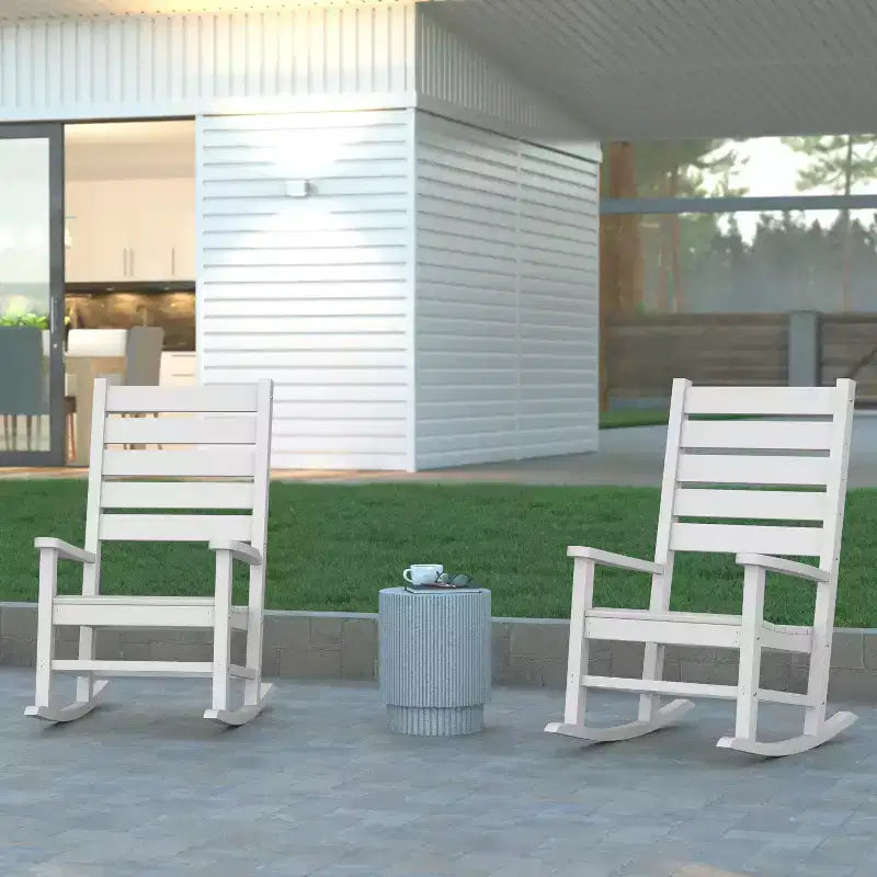 Emma and Oliver Set of 2 Contemporary Rocking Chairs, All-Weather HDPE Indoor/Outdoor Rockers