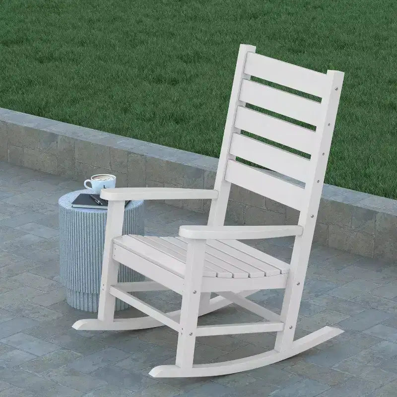 Emma and Oliver Set of 2 Contemporary Rocking Chairs, All-Weather HDPE Indoor/Outdoor Rockers