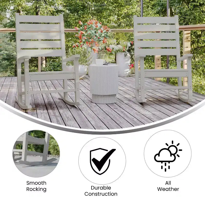 Emma and Oliver Set of 2 Contemporary Rocking Chairs, All-Weather HDPE Indoor/Outdoor Rockers