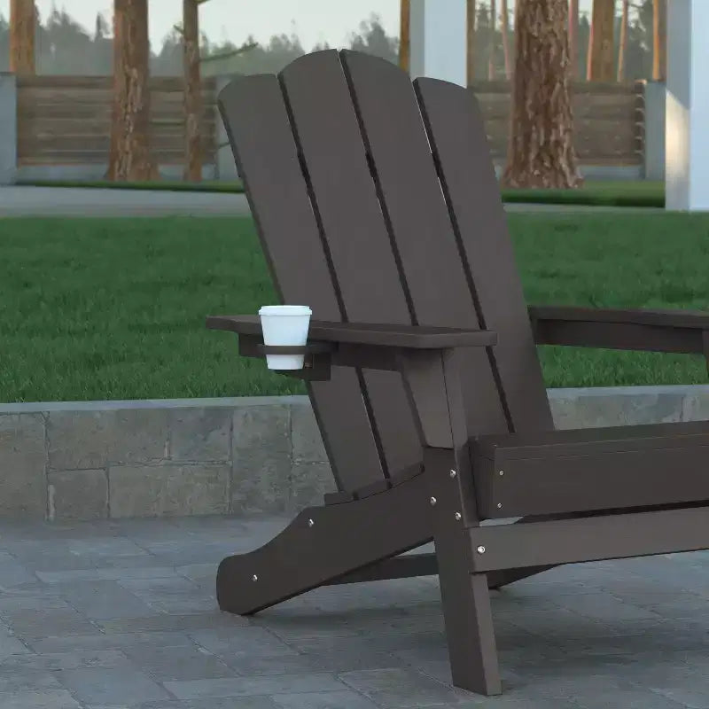 Set di 4 sedie Adirondack Emma e Oliver con portabicchieri, sedie Adirondack in HDPE resistenti alle intemperie