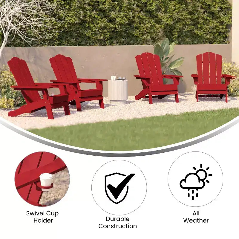 Set di 4 sedie Adirondack Emma e Oliver con portabicchieri, sedie Adirondack in HDPE resistenti alle intemperie