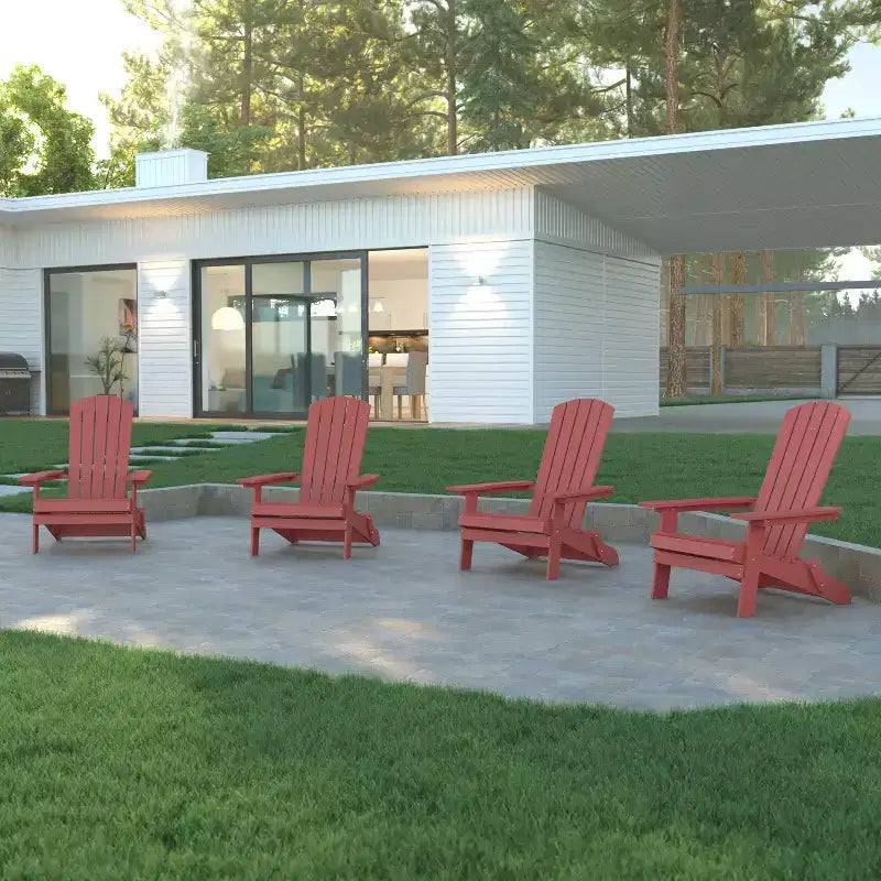 Emma and Oliver Set of 4 Indoor/Outdoor Poly Resin Folding Adirondack Chairs, All-Weather Chairs for Porch, Patio, or Sunroom