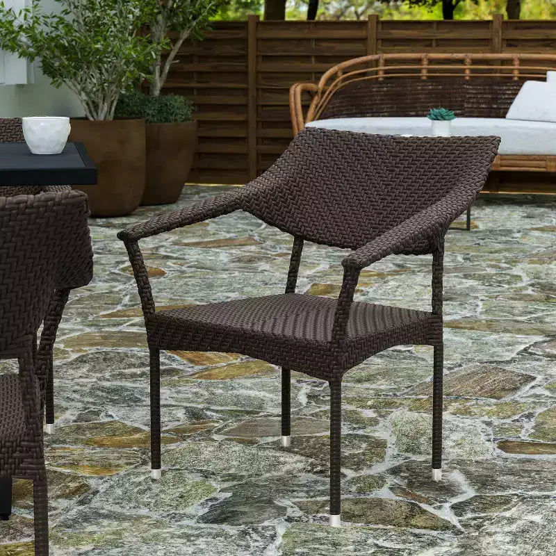 Merrick Lane Fade and Weather Resistant Modern PE Rattan Patio Dining Chair with Reinforced Steel Frame