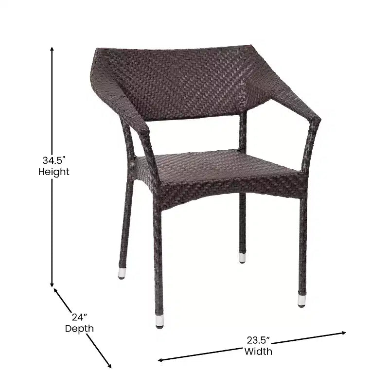 Merrick Lane Fade and Weather Resistant Modern PE Rattan Patio Dining Chair with Reinforced Steel Frame