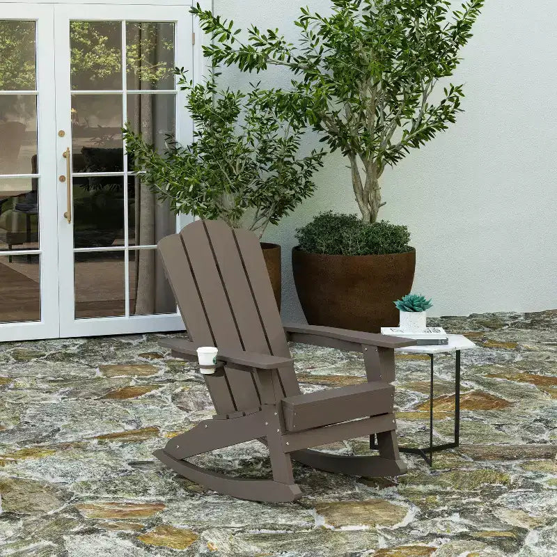 Merrick Lane Adirondack Chair with Cup Holder and Pull Out Ottoman, All-Weather HDPE Indoor/Outdoor Lounge Chair